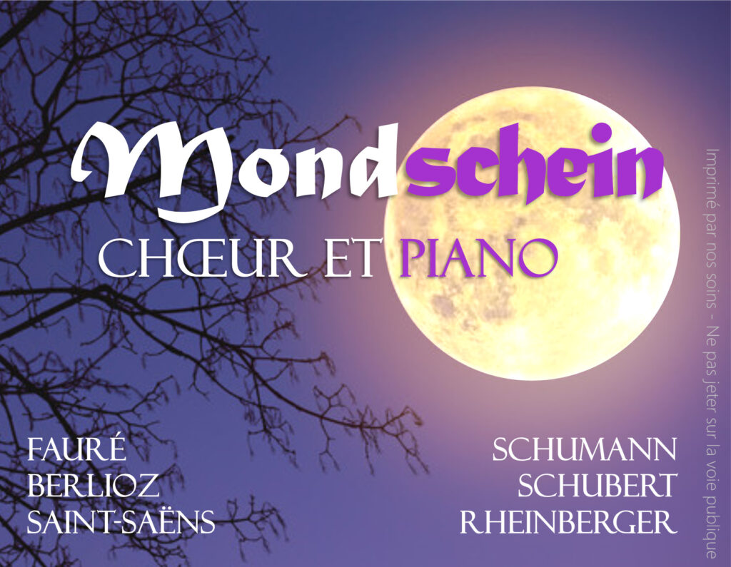 Visuel du concert intitulé Mondshein, représentant un clair de lune dans un ciel bleu sombre avec un arbre à contre-jour en avant-plan